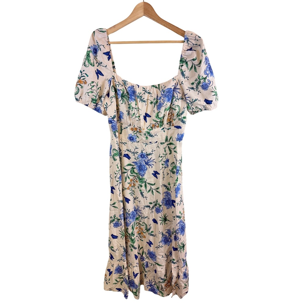 London Times Kristin Butterfly A Line Midi Dress Women 16 Cream Floral Puff